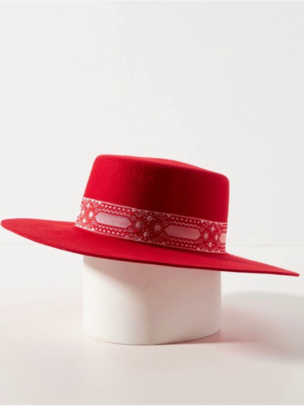Lack Of Color Red Wide-Brim Felt Hat with Embroidered Band like brand new